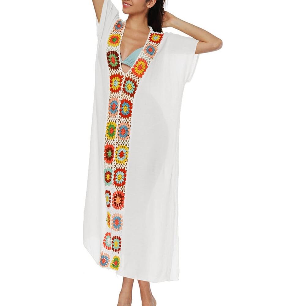 Crochet Coverup Dress | One Size | White Multicolor